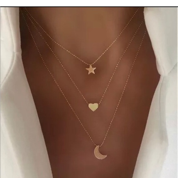 Layered Necklace Set Heart Star Moon Necklace Layering Necklace Gold Multi Layer - Picture 4 of 4